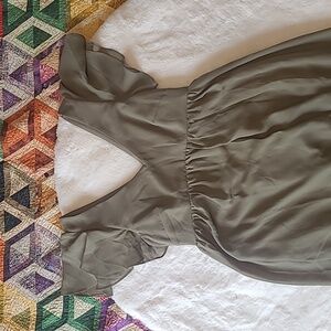 NWT Birdy Grey Moss Green Hannah Chiffon W/ Slit Formal Bridal Maxi Medium